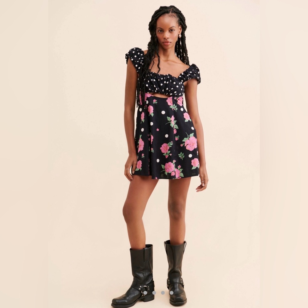 Free People Mixed Print Bom Bom Mini Dress NWOT